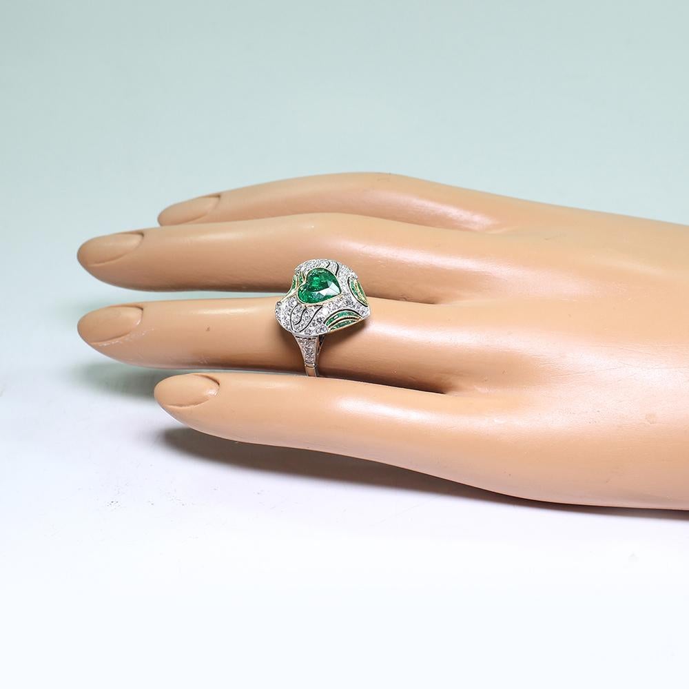 Contemporary Handmade Platinum 1.75 Carat Emerald and Diamond Ring 2