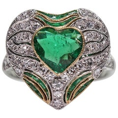 Contemporary Handmade Platinum 1.75 Carat Emerald and Diamond Ring