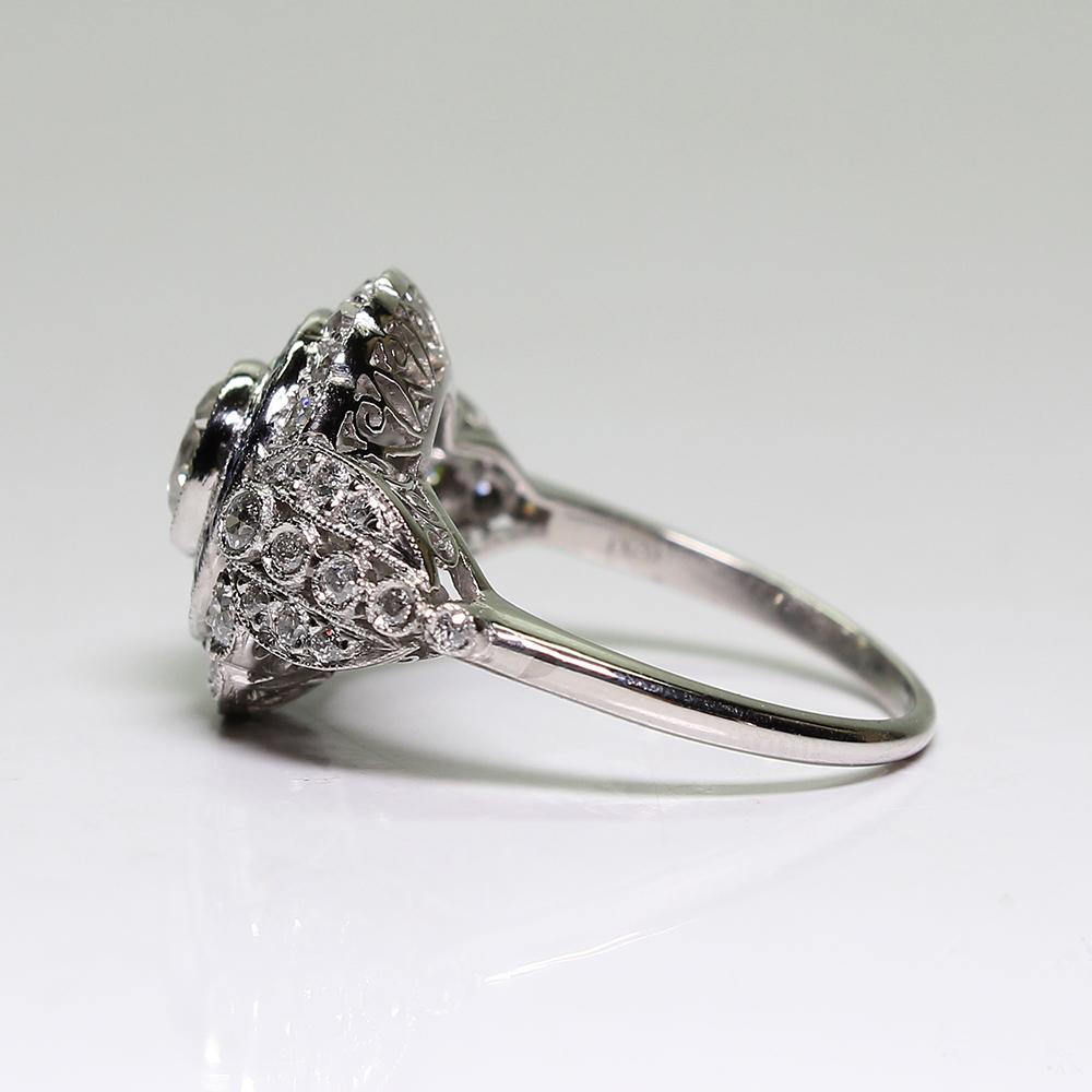 Old Mine Cut Contemporary Handmade Platinum 1.8 Carat Diamond and Sapphire Ring