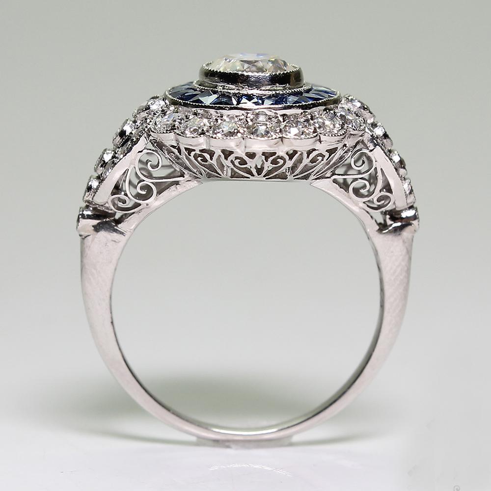 Women's or Men's Contemporary Handmade Platinum 1.8 Carat Diamond and Sapphire Ring