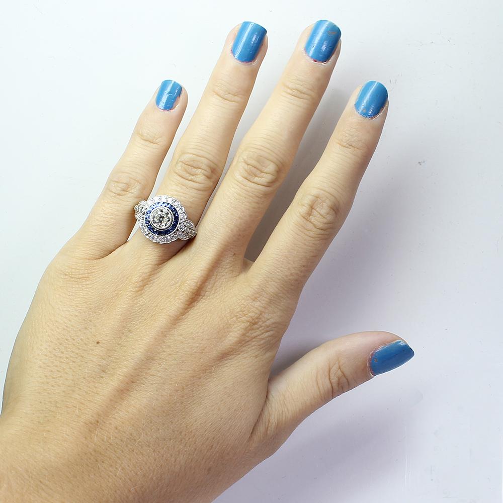 Contemporary Handmade Platinum 1.8 Carat Diamond and Sapphire Ring 1