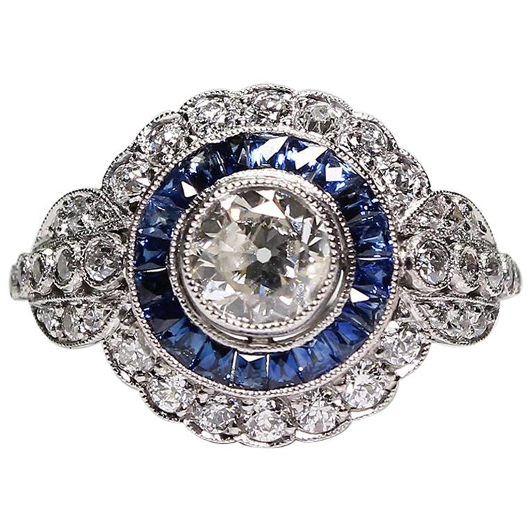 Contemporary Handmade Platinum 1.8 Carat Diamond and Sapphire Ring