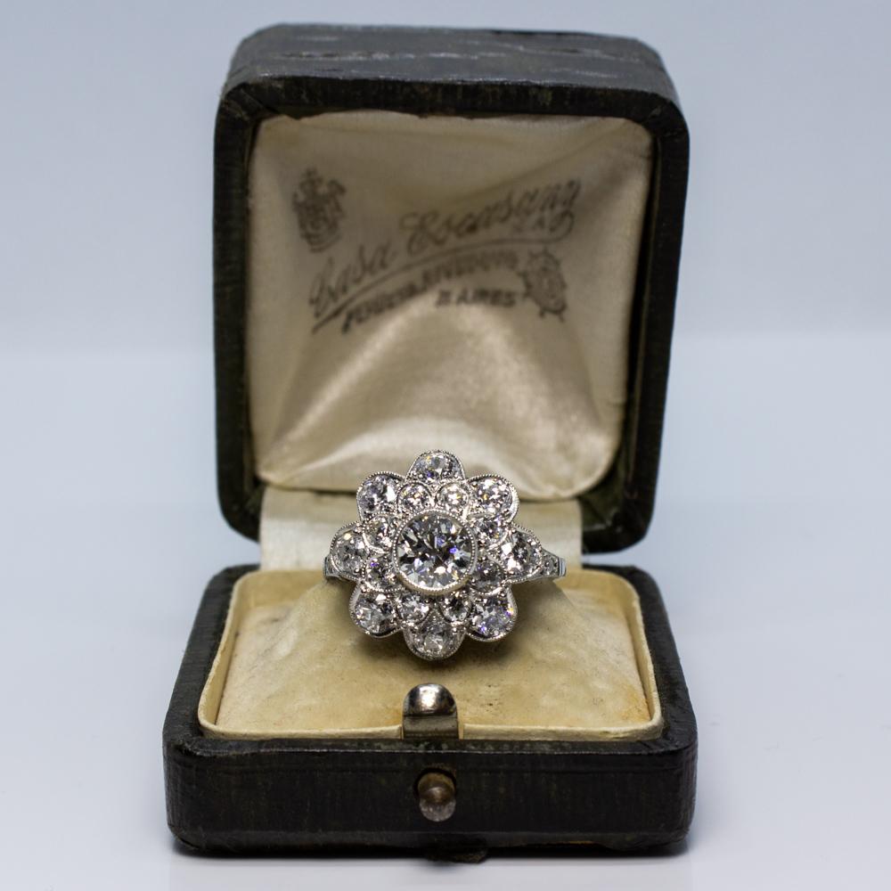 Old Mine Cut Contemporary Handmade Platinum 3.2 Carat Diamond Ring
