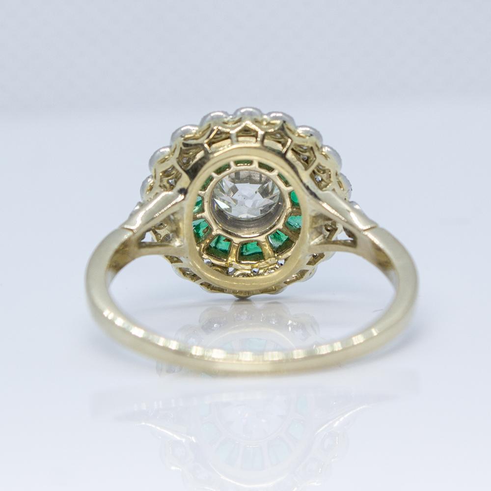 Edwardian Contemporary Handmade Platinum Diamond and Emerald Ring