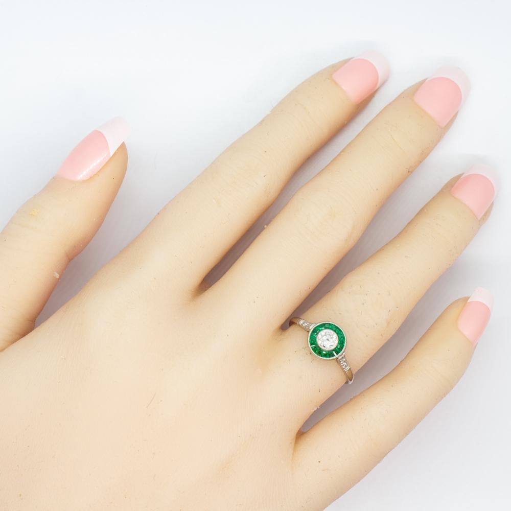 Women's or Men's Contemporary Handmade Platinum Diamond and Emerald Ring