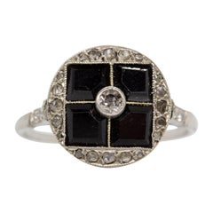 Contemporary Handmade Platinum Diamond and Onyx Ring