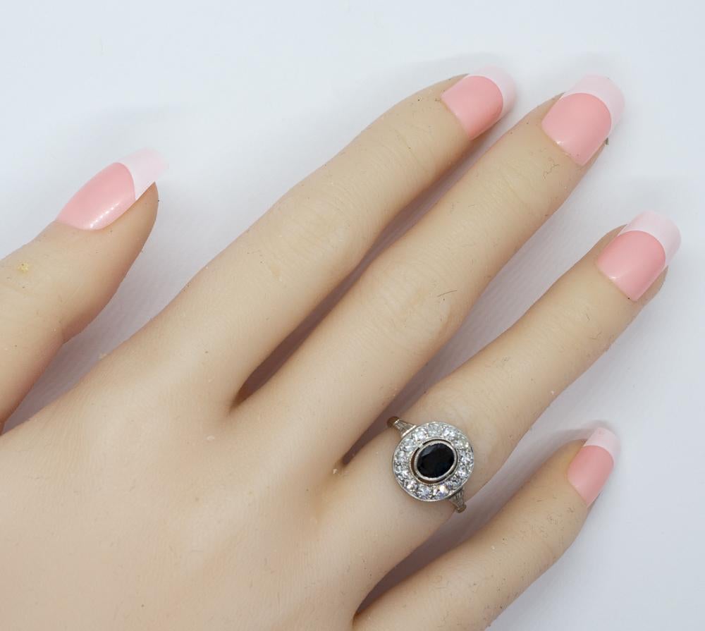 Oval Cut Contemporary Handmade Platinum Diamond and Sapphire Ring