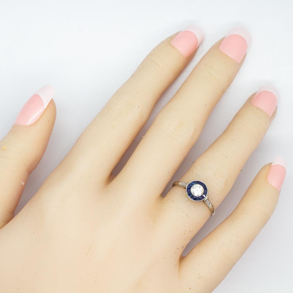 Contemporary Handmade Platinum Diamond and Sapphire Ring 1