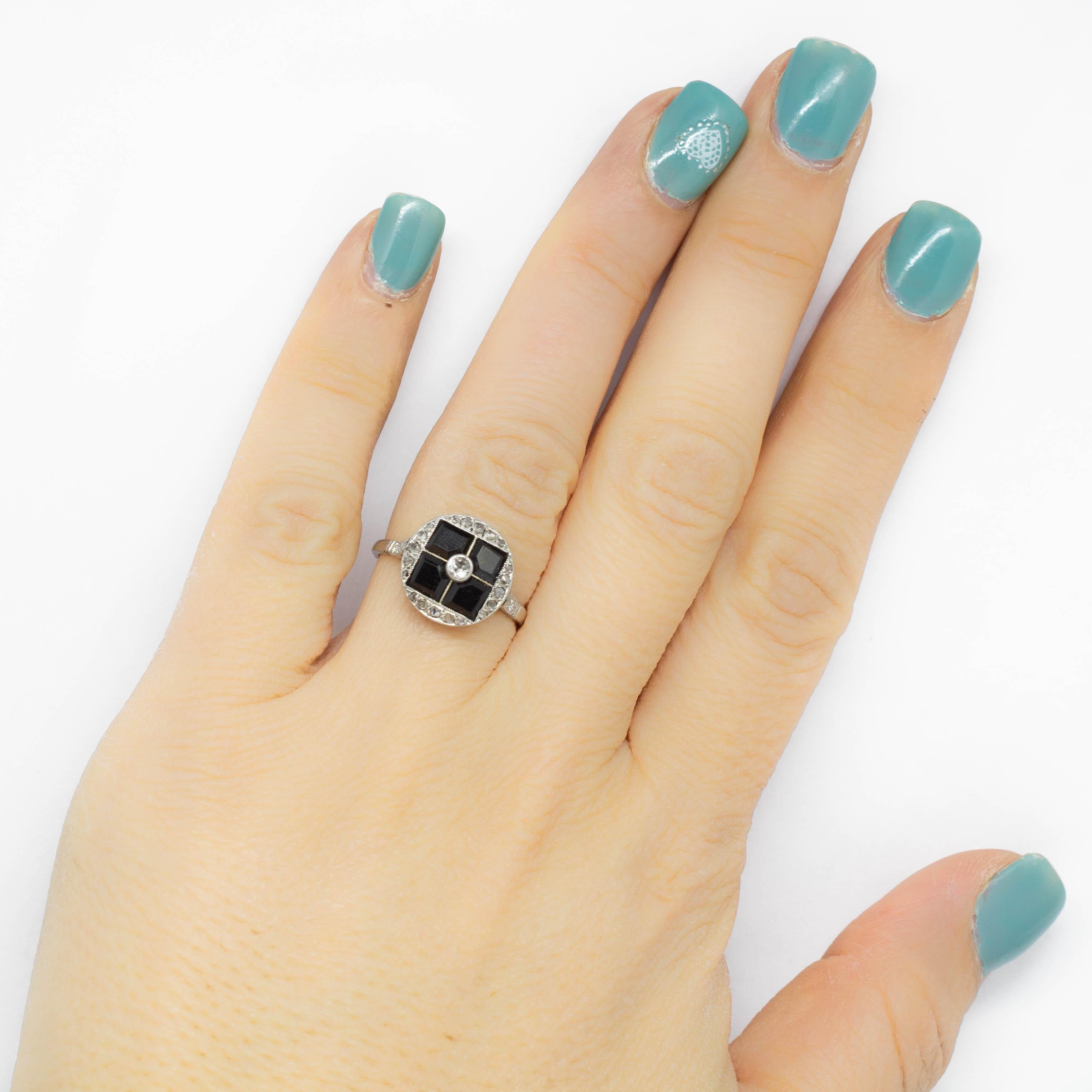 Women's or Men's Contemporary Handmade Platinum Diamond and Onyx Ring For Sale