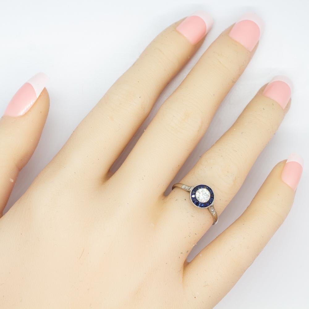 Women's or Men's Contemporary Handmade Platinum Diamond and Sapphire Ring