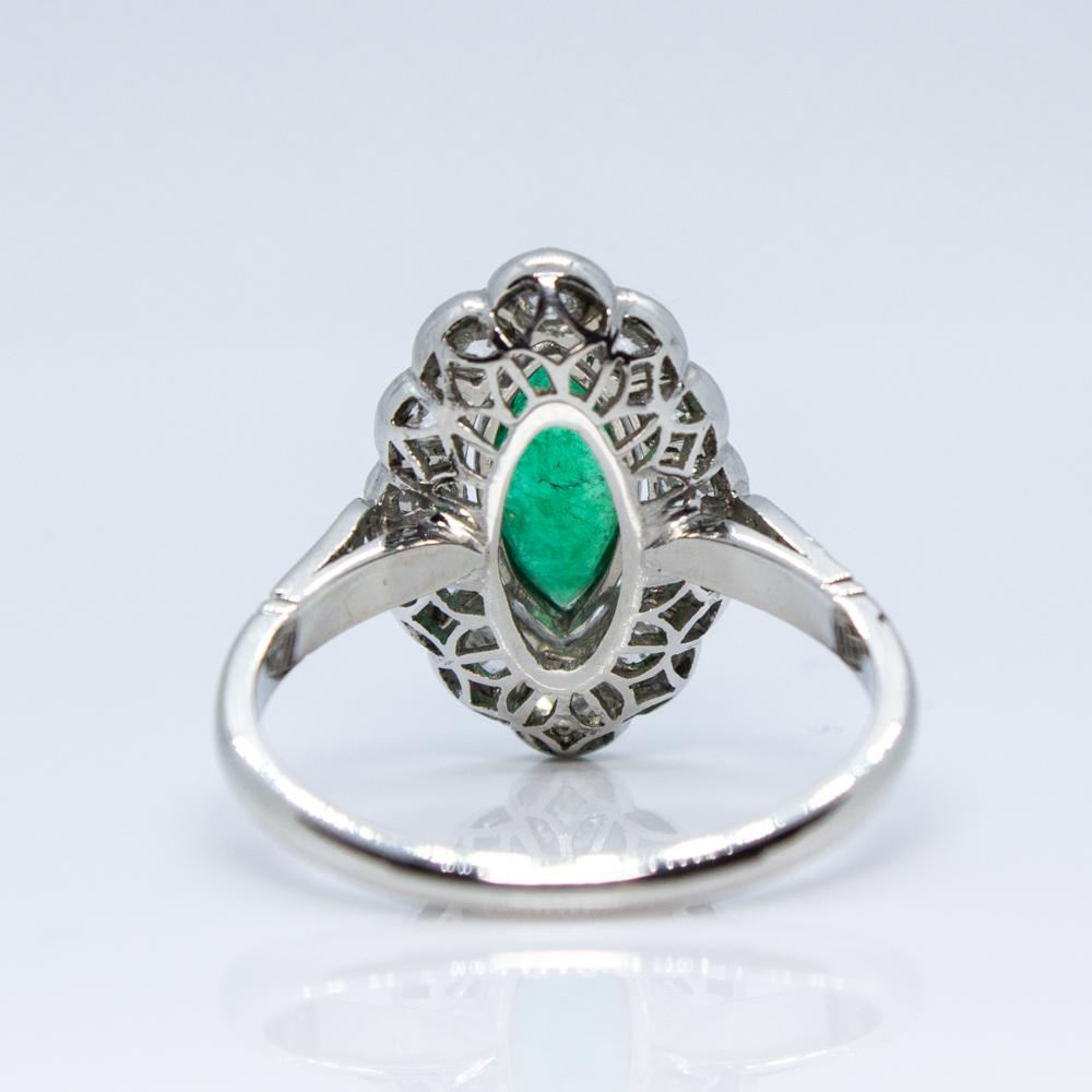 Edwardian Contemporary Handmade Platinum Emerald and Diamond Ring