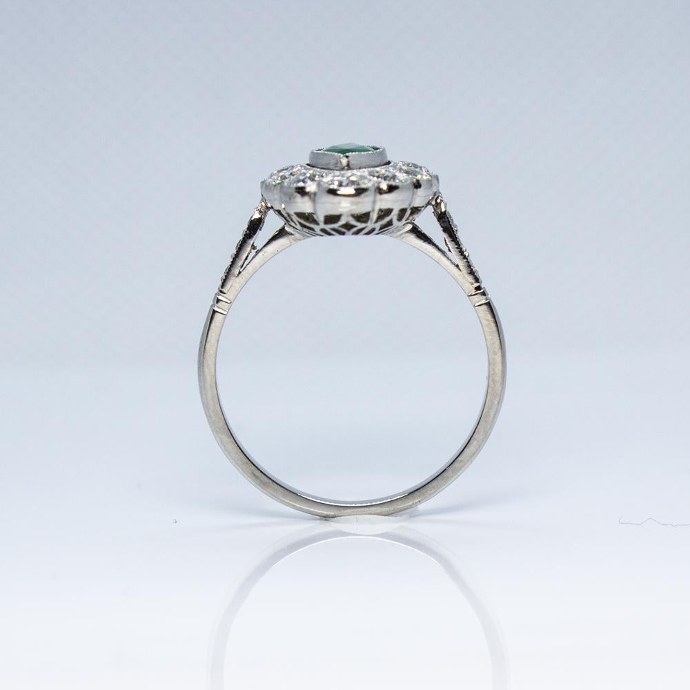 Contemporary Handmade Platinum Emerald and Diamond Ring In Excellent Condition In Miami, FL