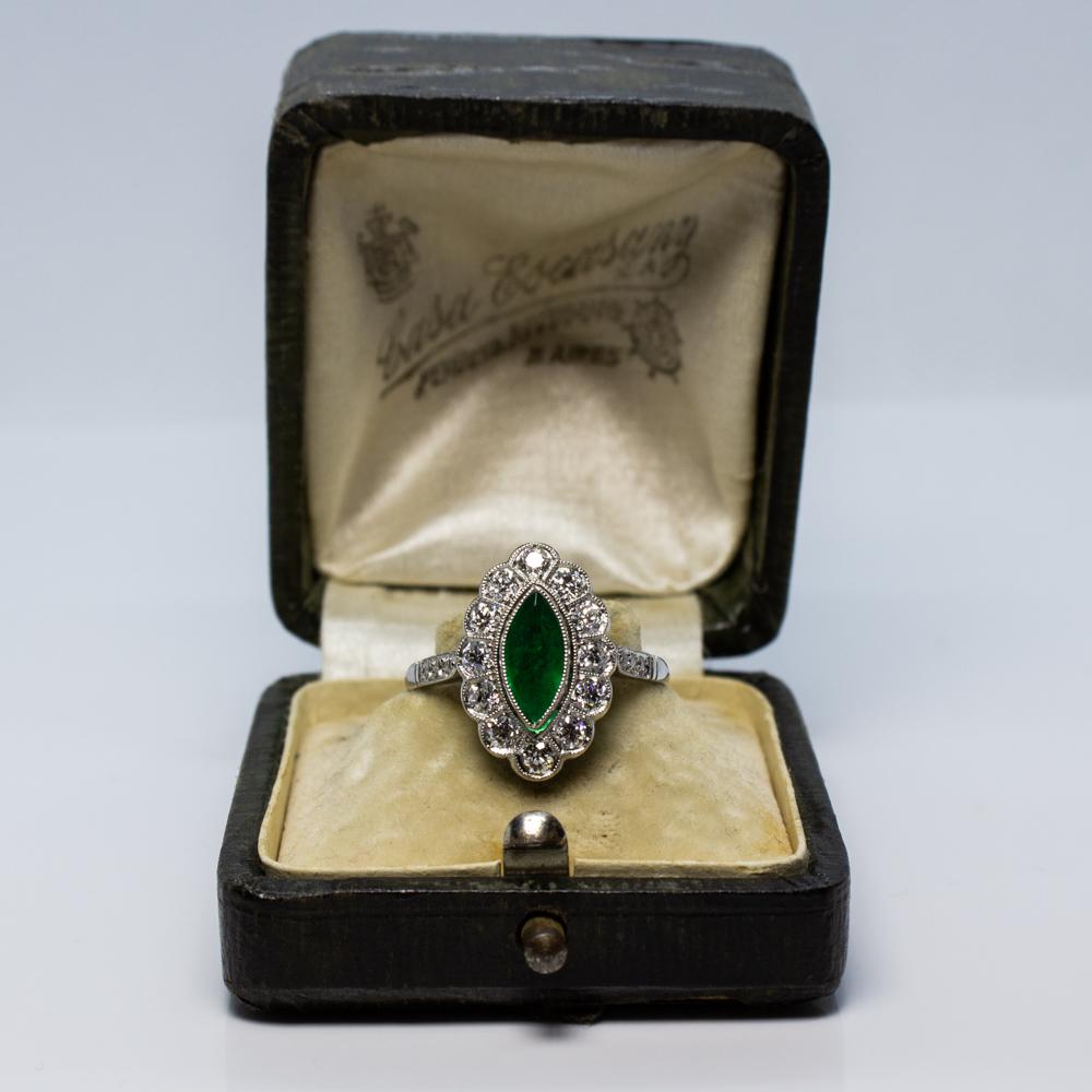 Women's or Men's Contemporary Handmade Platinum Emerald and Diamond Ring