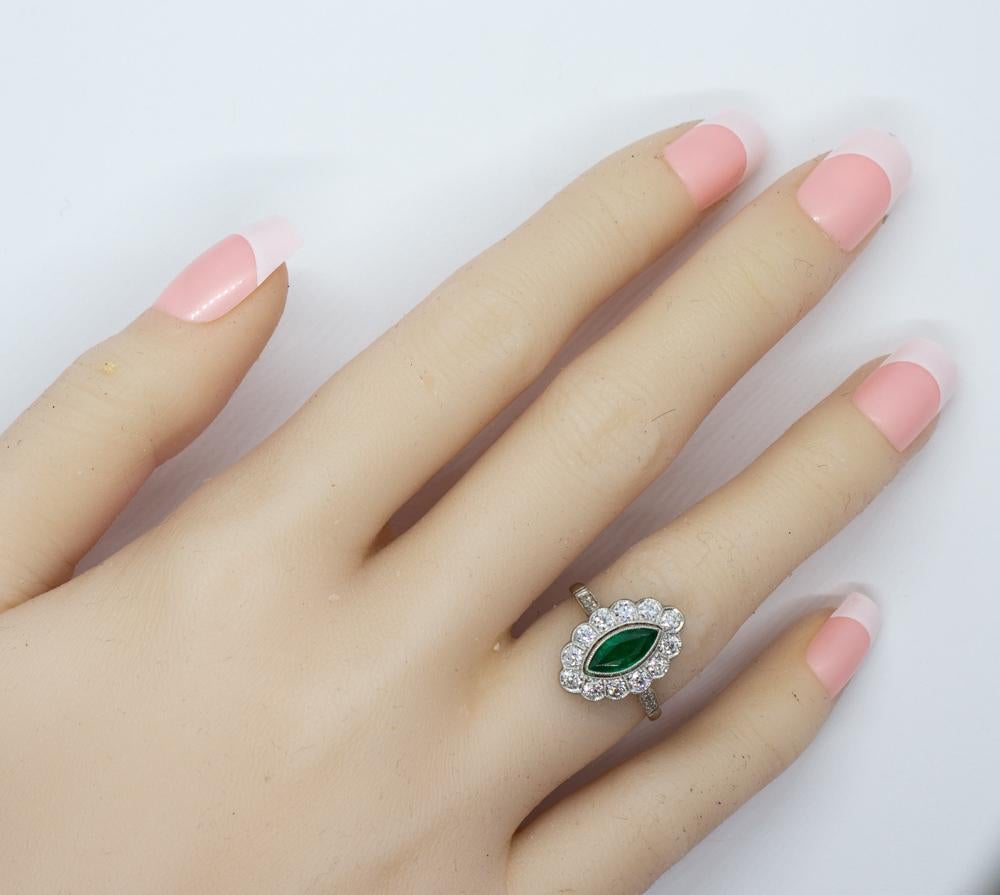 Contemporary Handmade Platinum Emerald and Diamond Ring 1