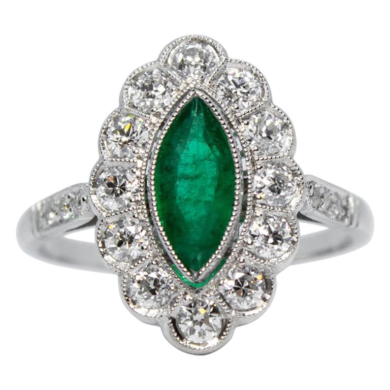 Contemporary Handmade Platinum Emerald and Diamond Ring