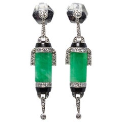 Contemporary Handmade Platinum Jade and Diamond Earrings