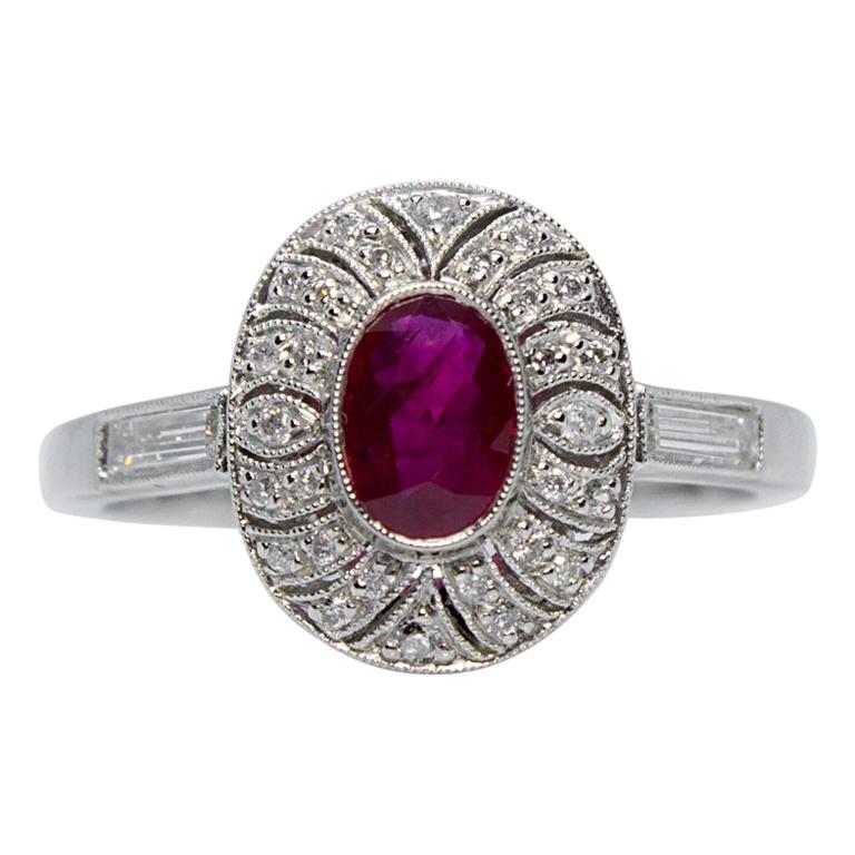 Contemporary Handmade Platinum Ruby and Diamond Ring For Sale