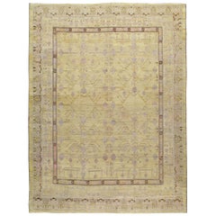 Contemporary Handmade Pomegranate Khotan Room Size Carpet in Yellow and Purple