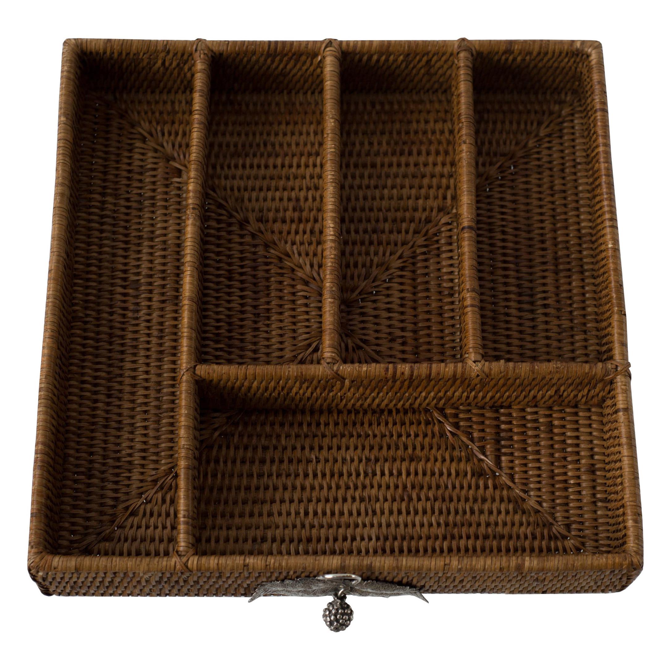 Contemporary Handmade Rattan and Sterling Silver Large Utensil Tray