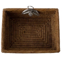 Contemporary Handmade Rattan and Sterling Silver Small Basket