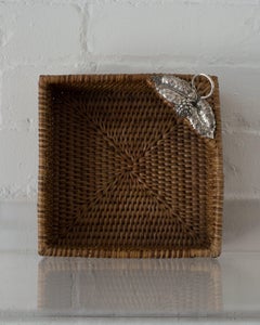 Contemporary Handmade Rattan and Sterling Silver Square Tray