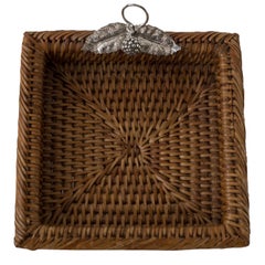 Contemporary Handmade Rattan & Sterling Silver Square Tray