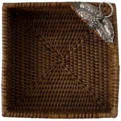 Contemporary Handmade Rattan and Sterling Silver Square Tray