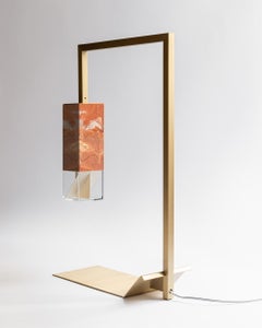 Contemporary Table Lamp Handmade in Red Marble and Brass by Formaminima