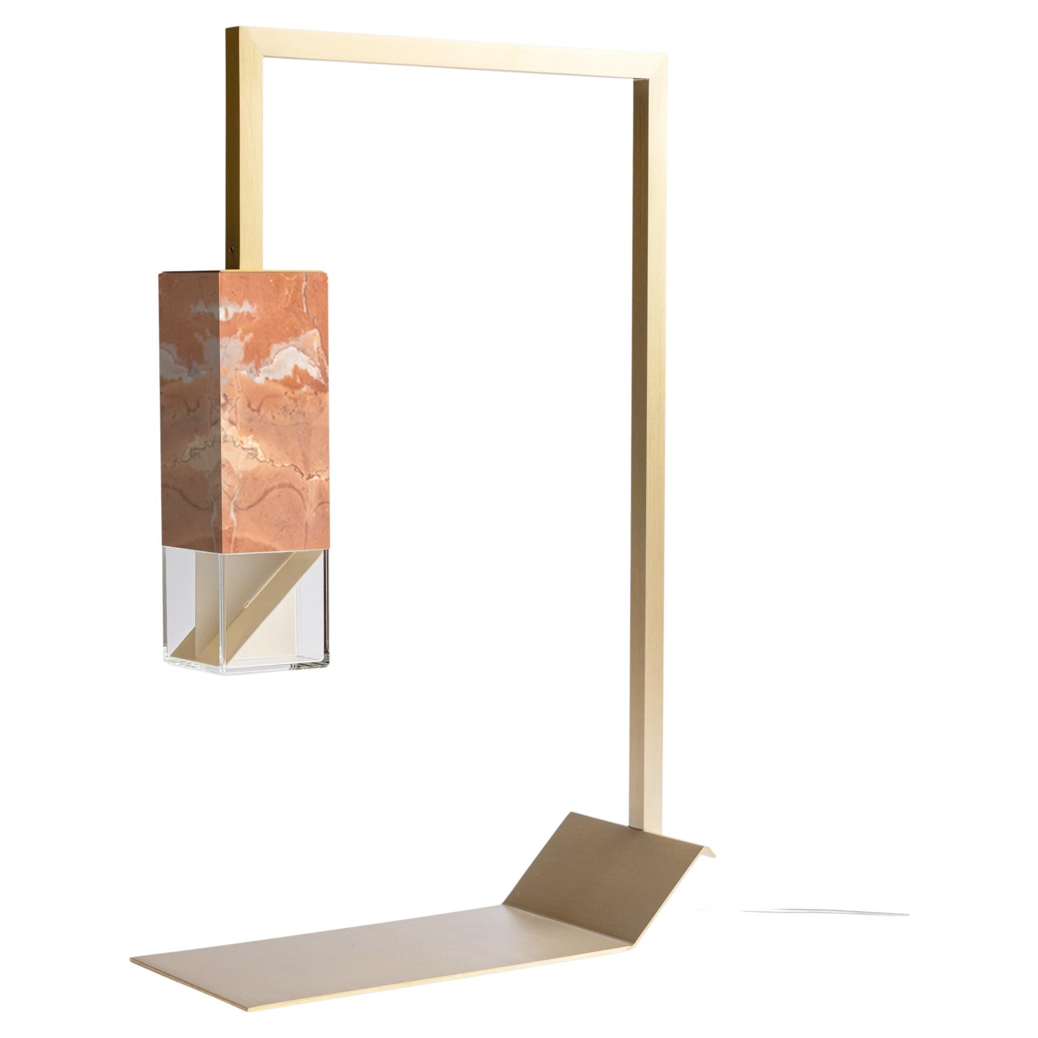 Contemporary Table Lamp Handmade in Red Marble and Brass by Formaminima