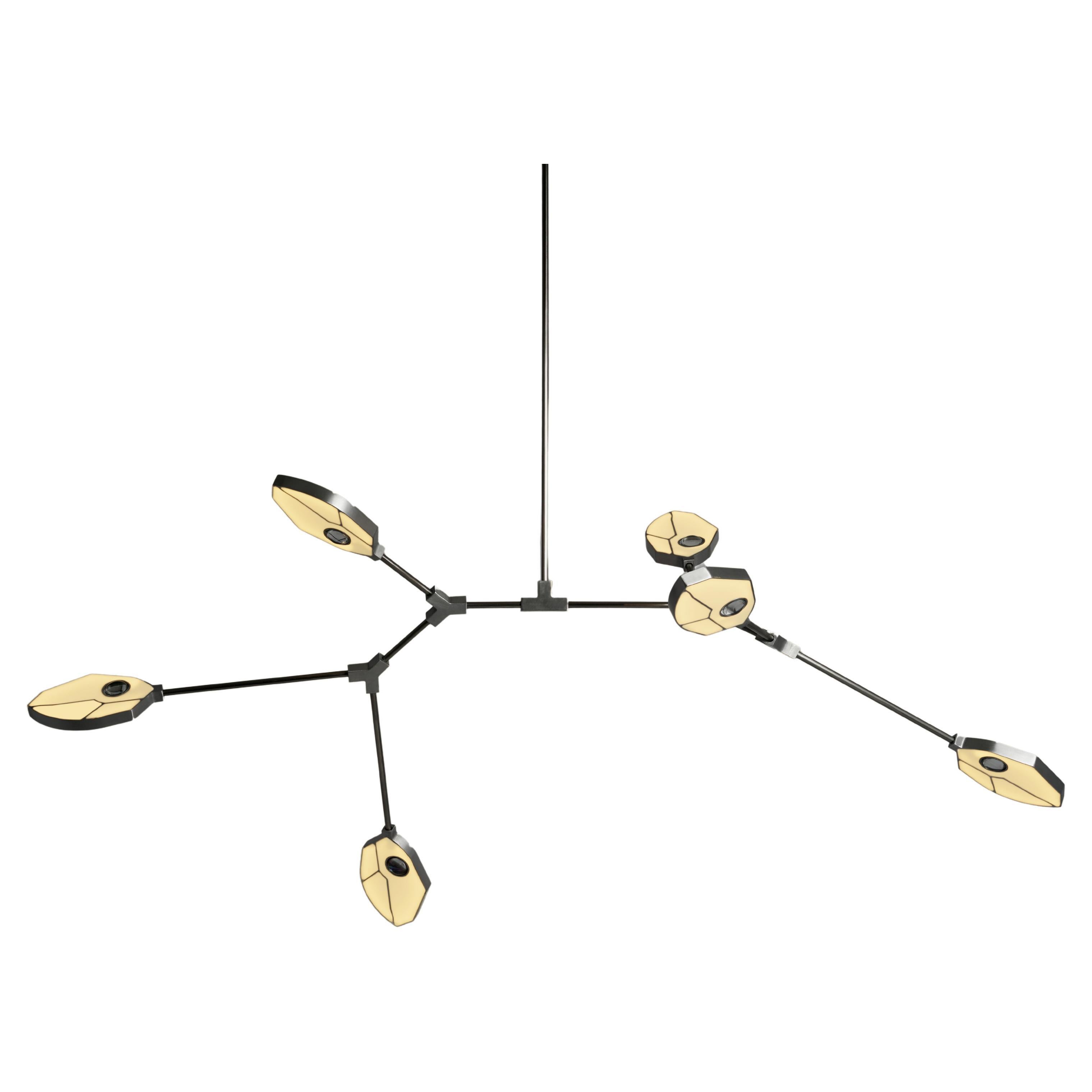 Lampadario LED scultoreo contemporaneo fatto a mano, cristallo e conchiglia Páua, grande in vendita