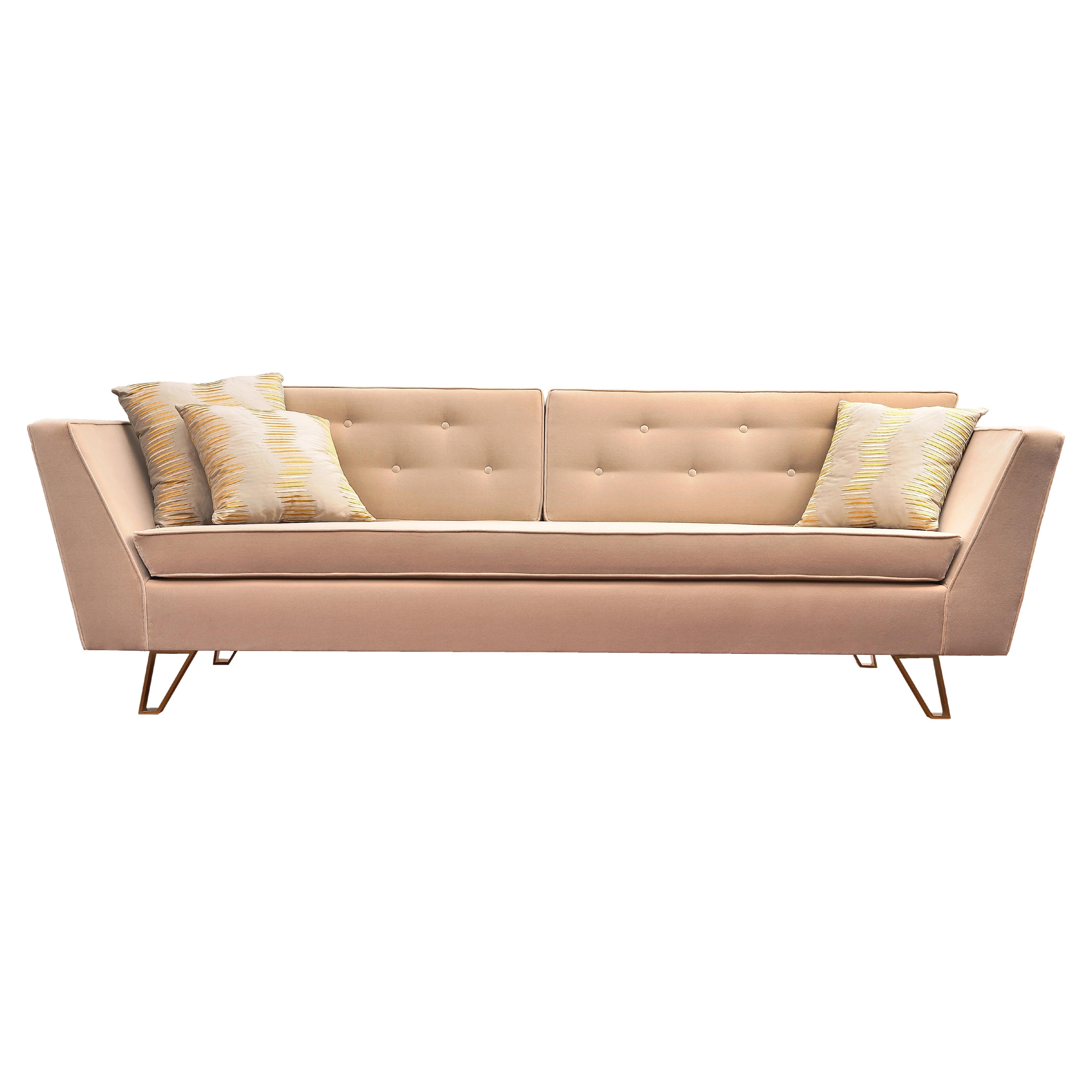 Contemporary Handmade Sofa "Arktos" Inclined Arm Rests and Brass Legs by Anaktae