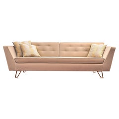 Contemporary Handmade Sofa "Arktos" Inclined Arm Rests and Brass Legs by Anaktae