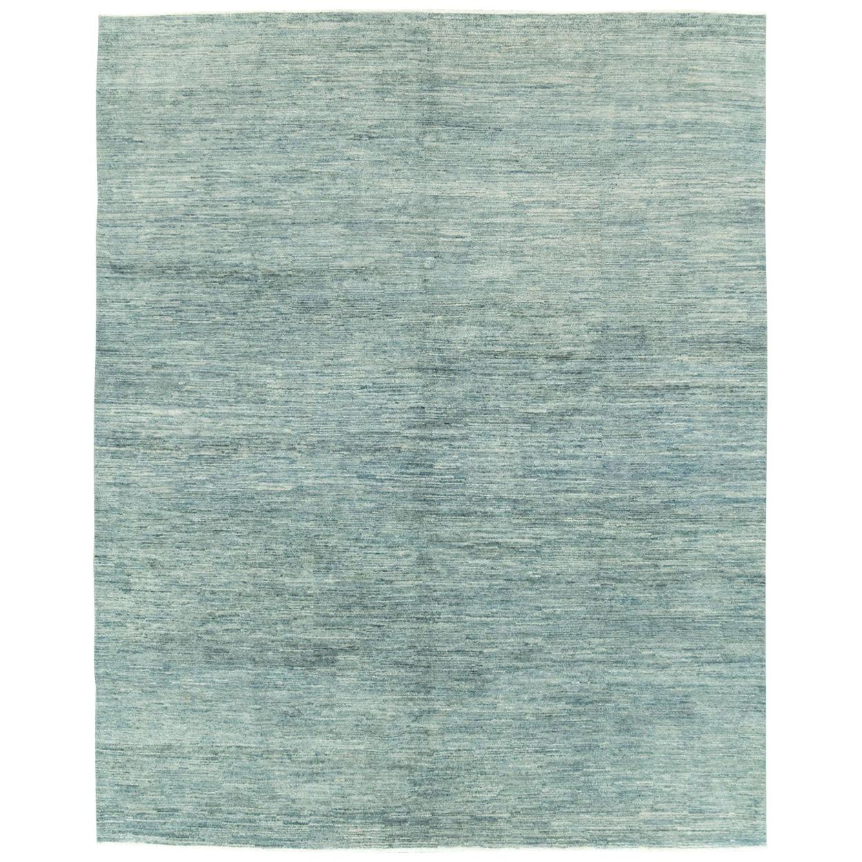 Contemporary Handmade Solid Patterned Turkish Room Size Carpet in Seafoam Green