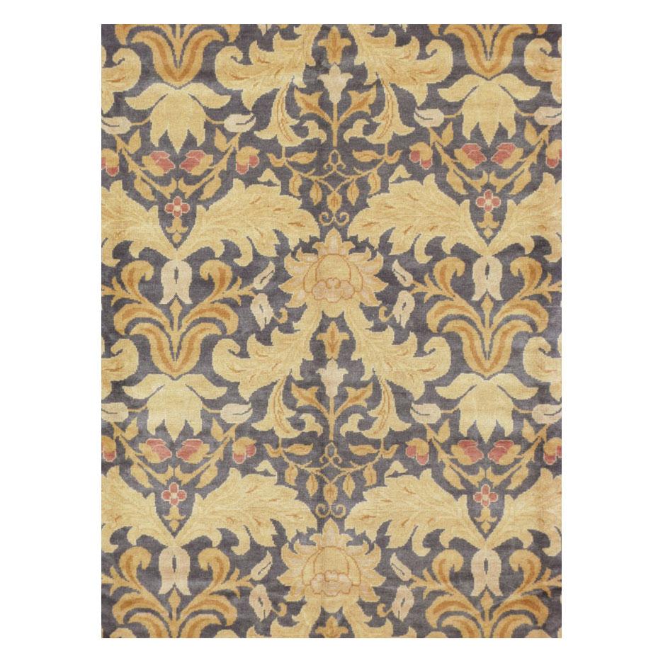A modern Spanish Cuenca room size carpet handmade during the 21st century in the style of the Arts & Crafts movement famous during the turn of the 20th century.

Measures: 10' 0