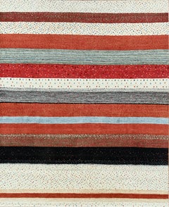 Contemporary Handmade Striped Wool Rug with Artistic Tribal-Inspired Detailing