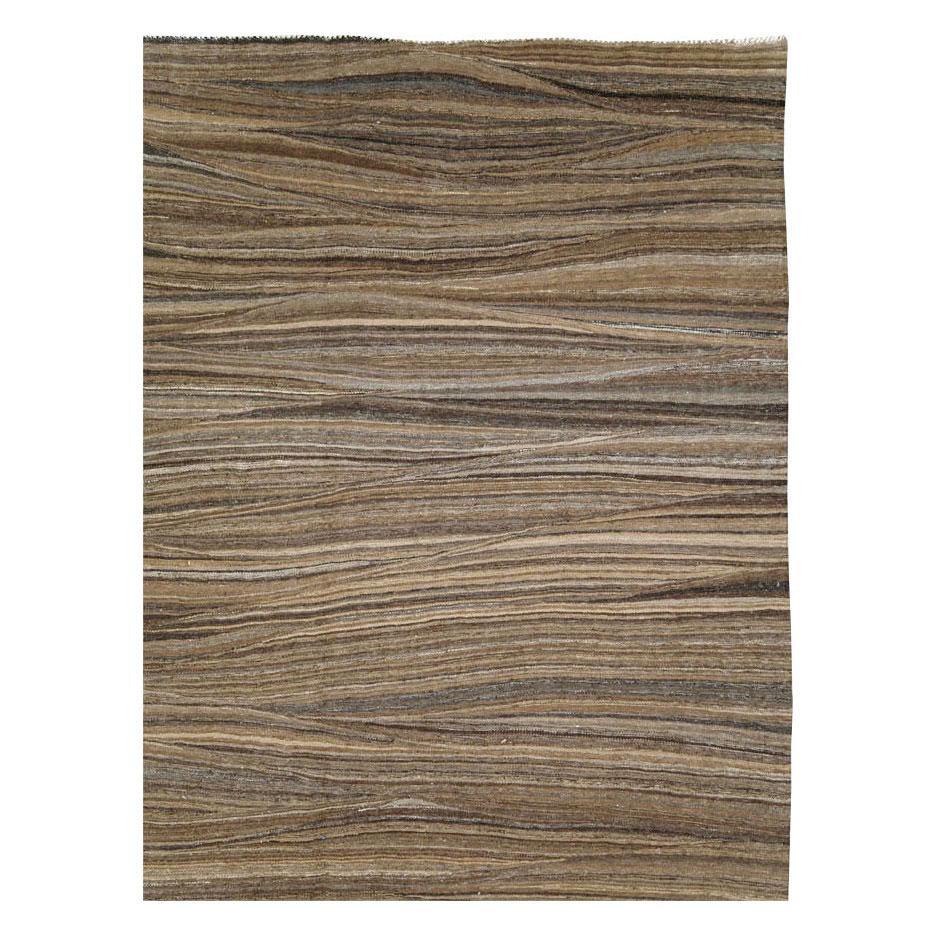 Turkish Contemporary Handmade Swedish Inspired Brown Room Size Flat-Weave Rug For Sale