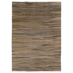 Contemporary Handmade Swedish Inspired Brown Room Size Flat-Weave Rug