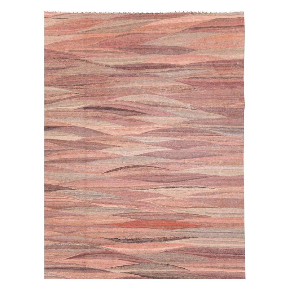 Scandinavian Modern Contemporary Handmade Swedish Inspired Pink Room Size Flat-Weave Rug For Sale