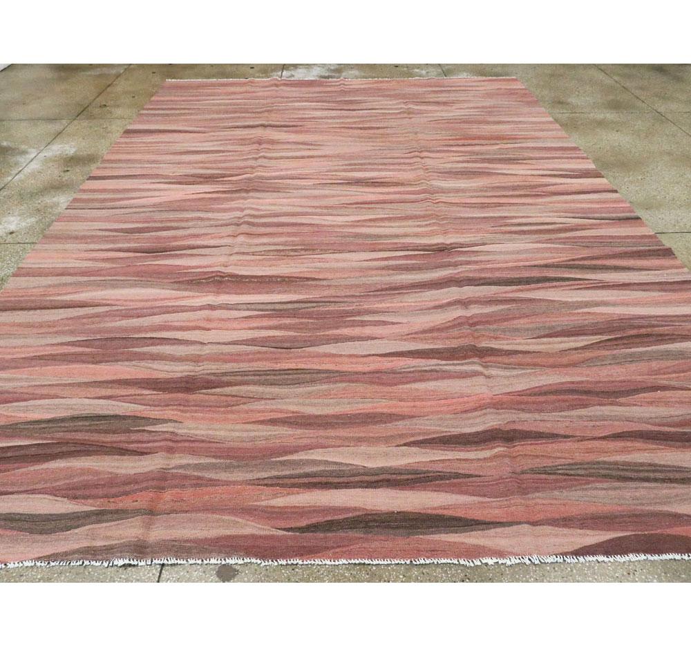 Turkish Contemporary Handmade Swedish Inspired Pink Room Size Flat-Weave Rug For Sale