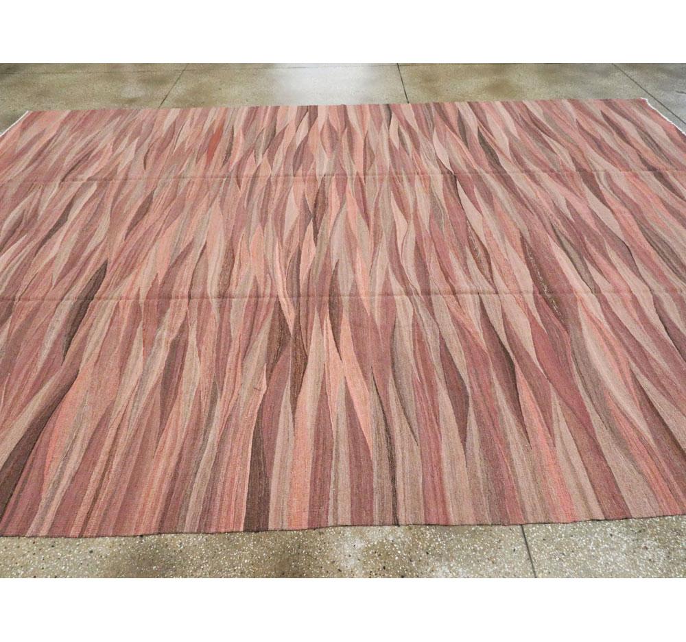Wool Contemporary Handmade Swedish Inspired Pink Room Size Flat-Weave Rug For Sale