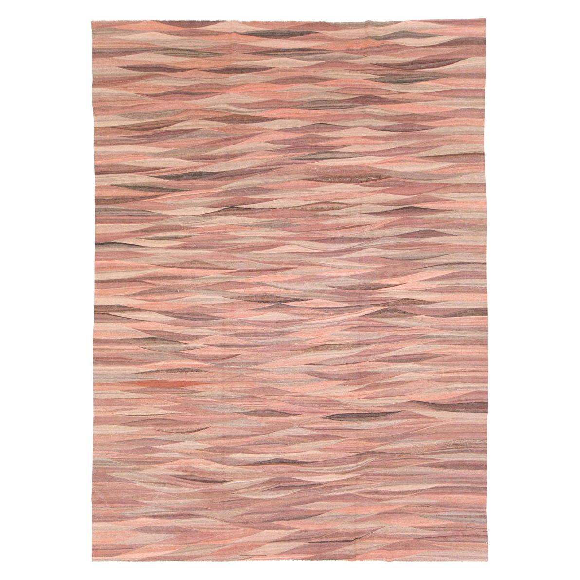 Contemporary Handmade Swedish Inspired Pink Room Size Flat-Weave Rug For Sale