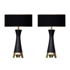 Contemporary Handmade Table Lamp "Aichmé" Solid Marble and Brass Base by Anaktae
