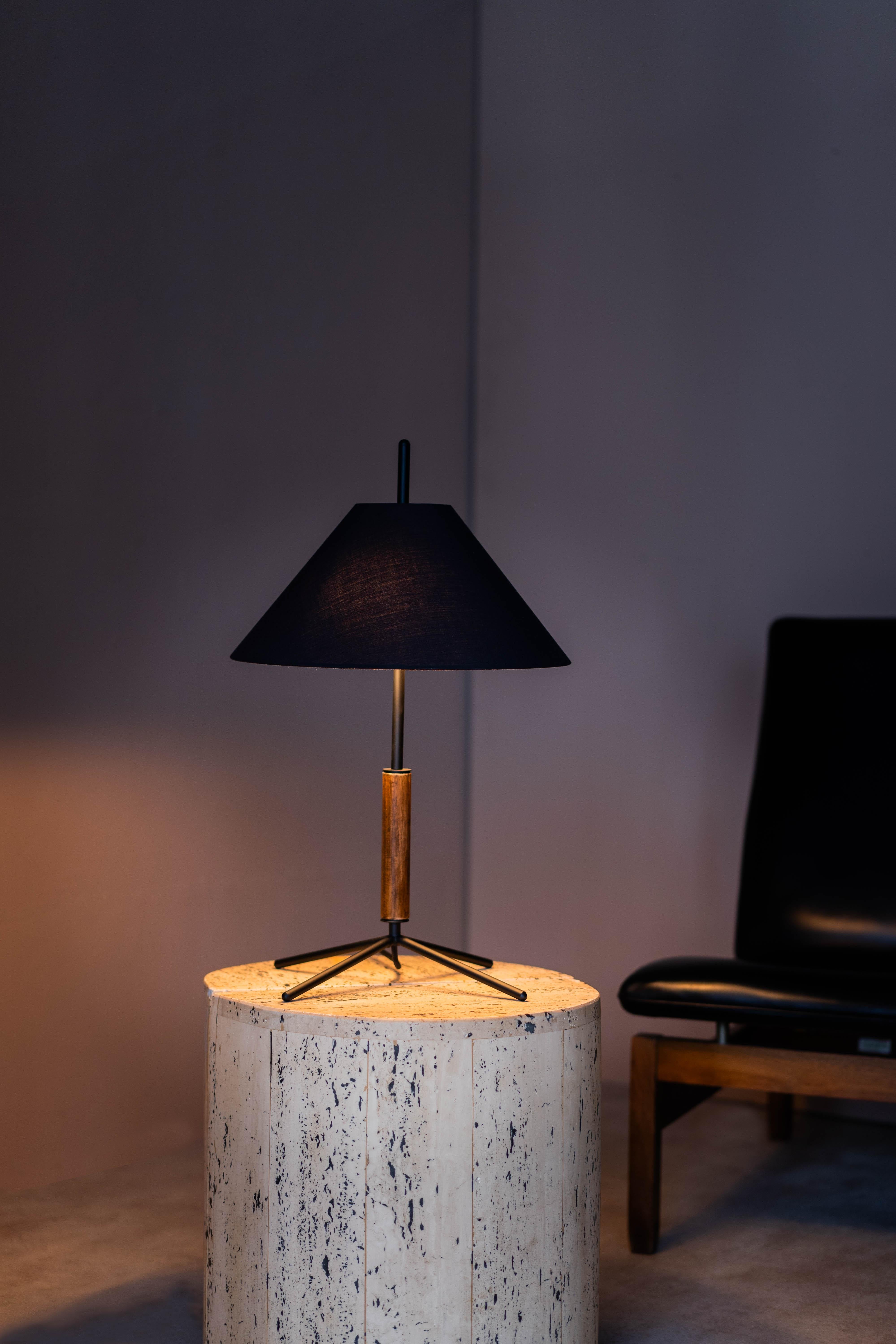 Modern Contemporary, Handmade Table Lamp, Black, Fabric, Wood, by Mediterranean Objects For Sale