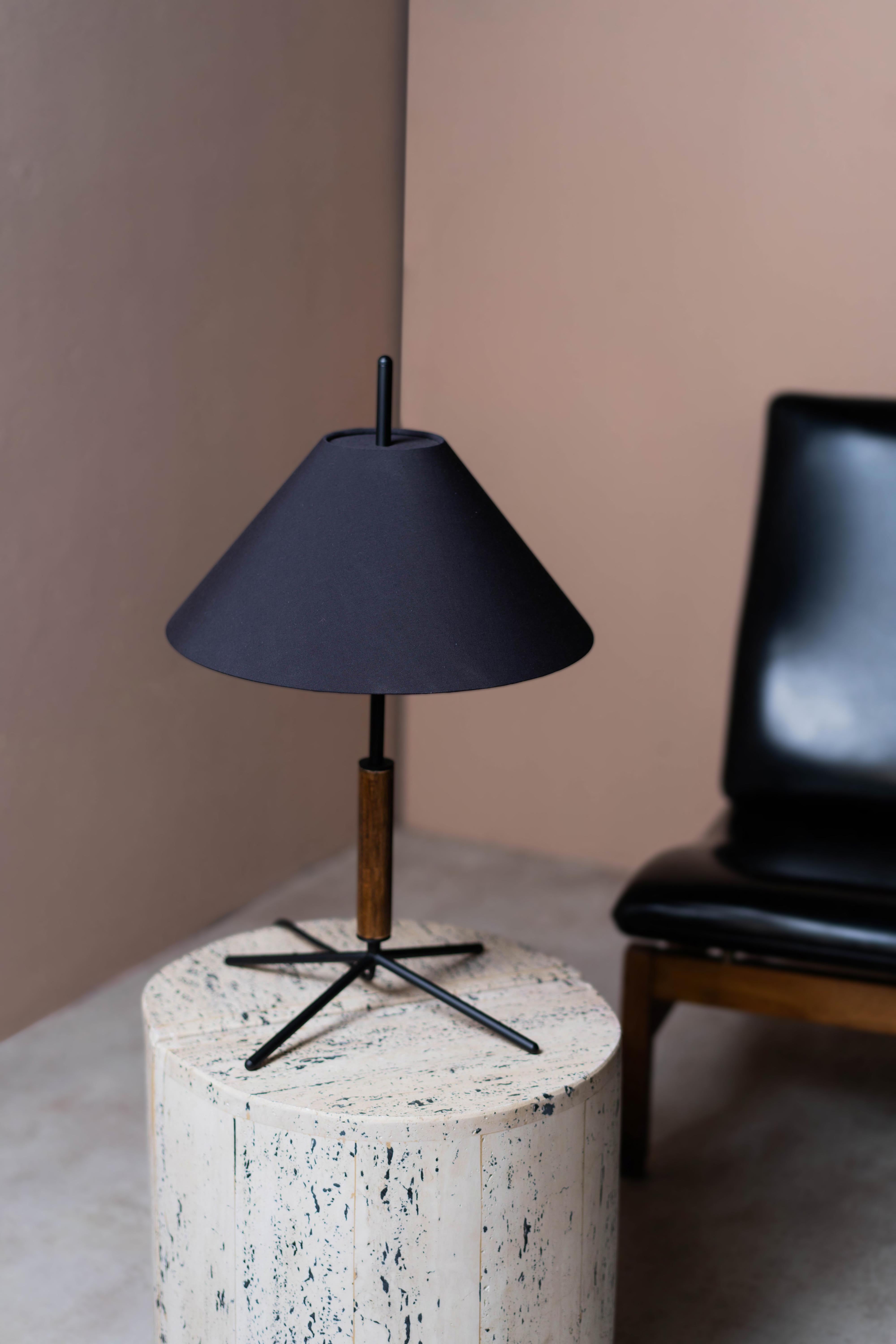 Spanish Contemporary, Handmade Table Lamp, Black, Fabric, Wood, by Mediterranean Objects For Sale