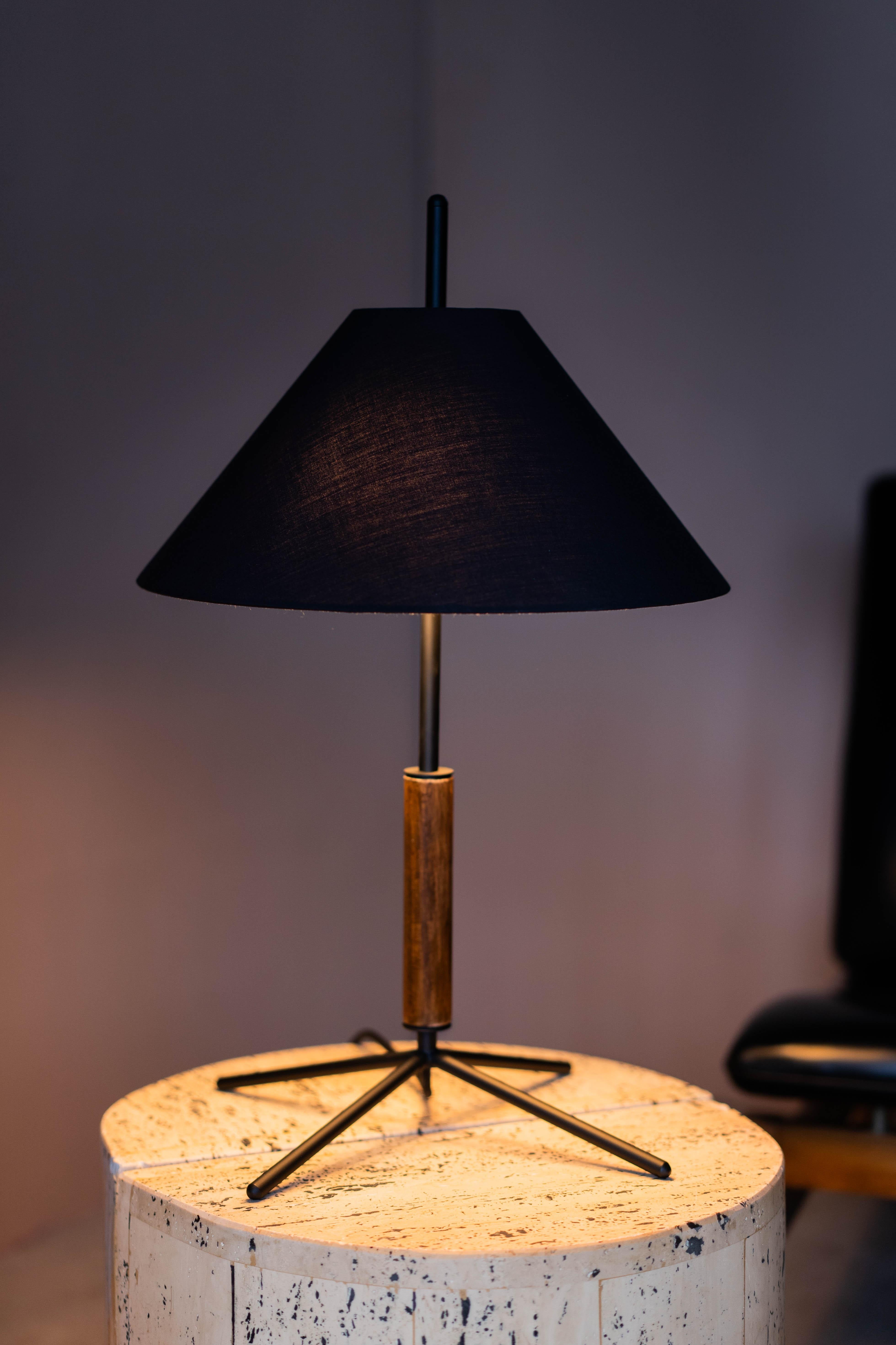 Hand-Crafted Contemporary, Handmade Table Lamp, Black, Fabric, Wood, by Mediterranean Objects For Sale