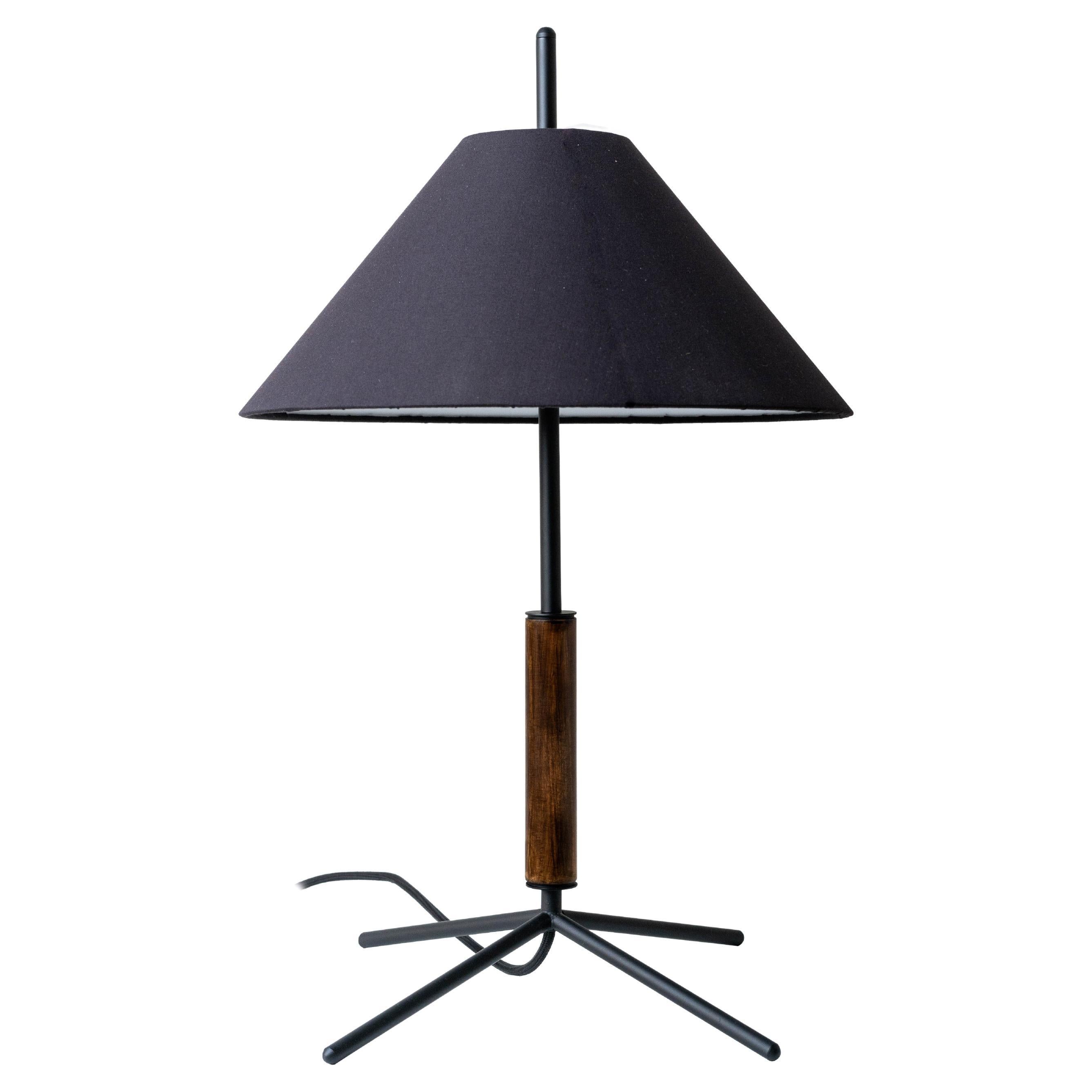 Contemporary, Handmade Table Lamp, Black, Fabric, Wood, by Mediterranean Objects For Sale