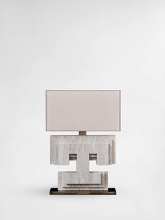 Contemporary Handmade Table Lamp DIOTIMA Layers of Marble and Brass, by Anaktae