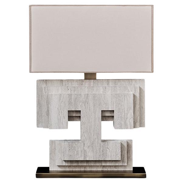 Contemporary Handmade Table Lamp DIOTIMA Layers of Marble and Brass, by Anaktae