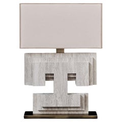Contemporary Handmade Table Lamp DIOTIMA Layers of Marble and Brass, by Anaktae