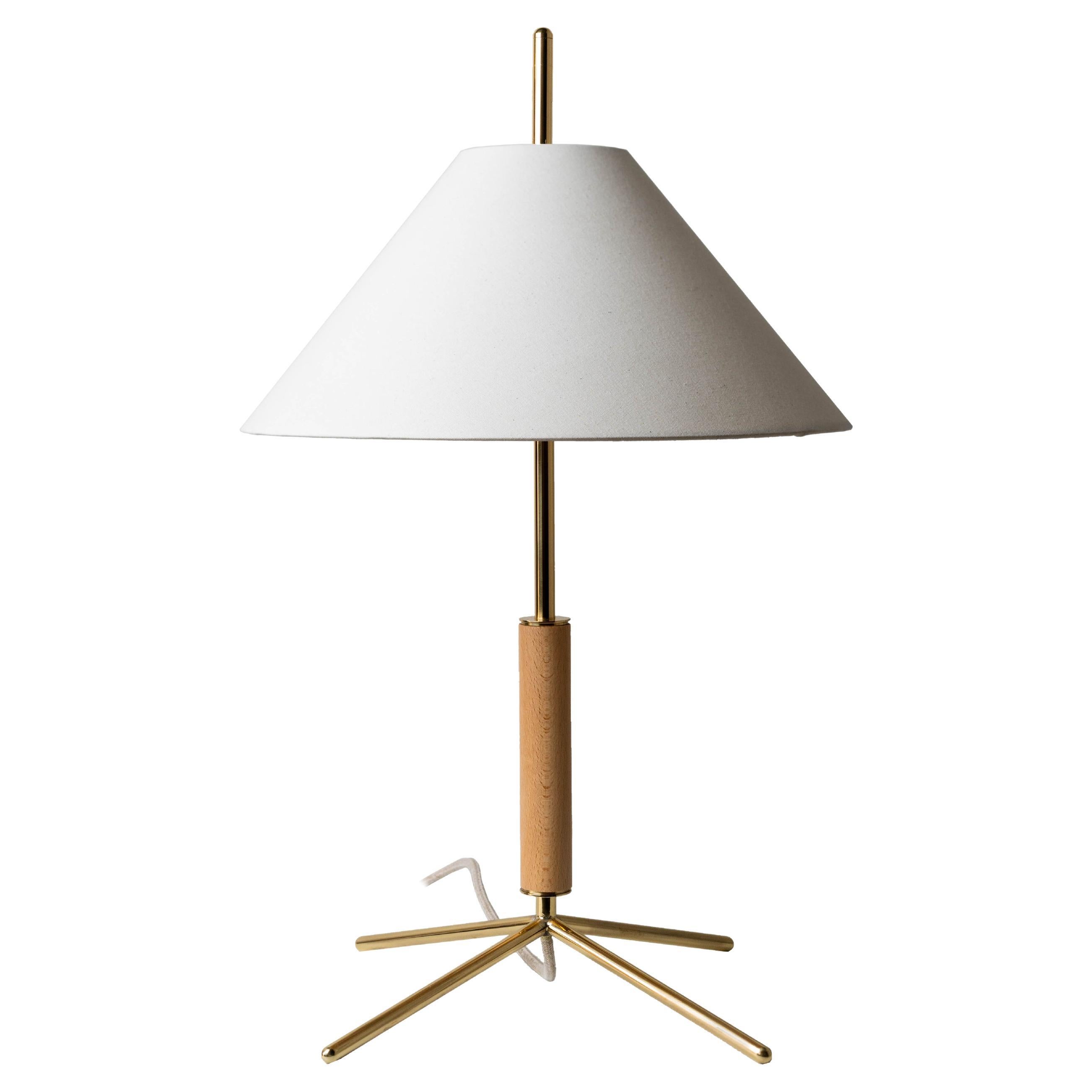 Contemporary, Handmade Table Lamp, Fabric, Brass, Wood, by Mediterranean Objects For Sale
